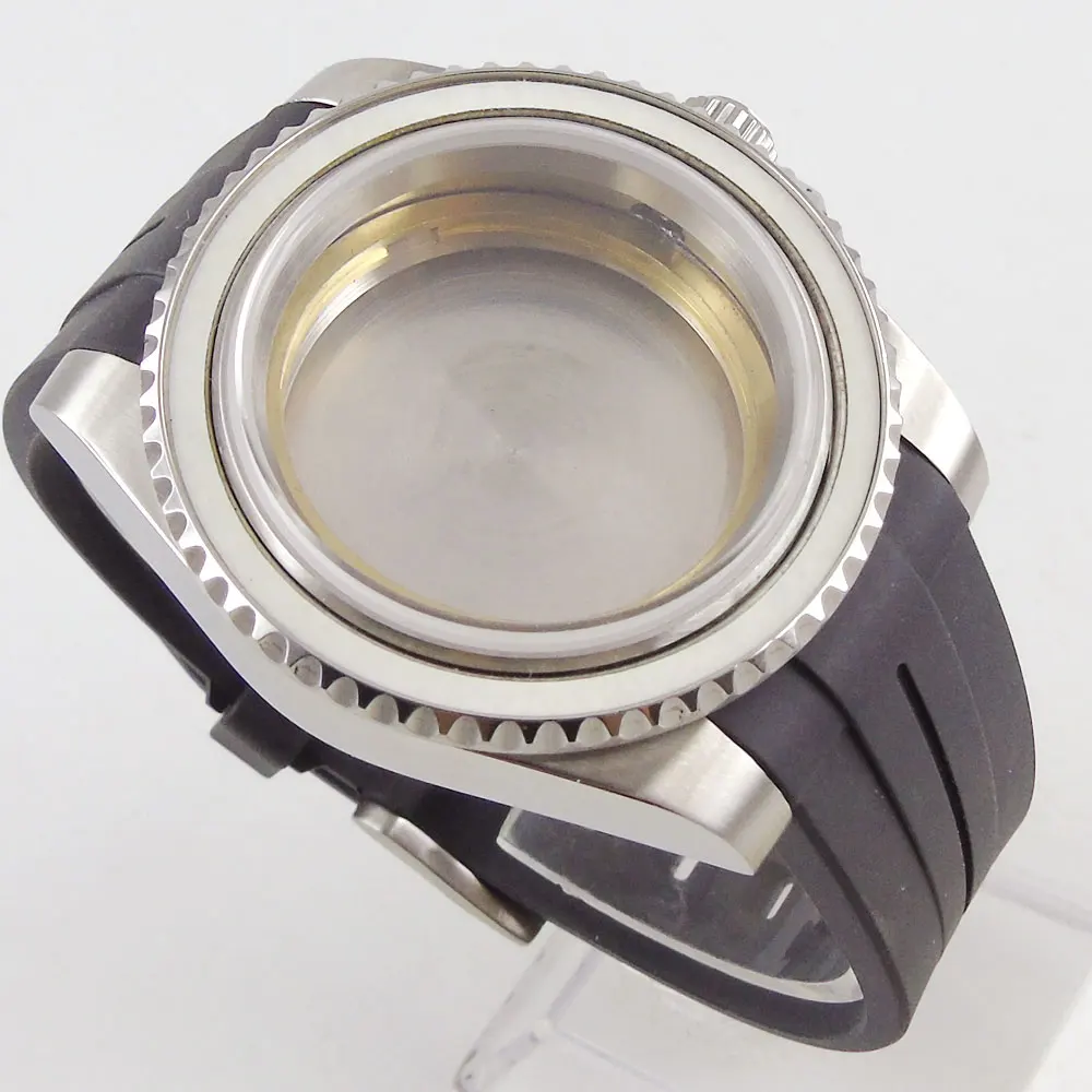 40mm for NH35 NH35A NH36 NH36A Stainless Steel Men Watch Case with Watch Rubber Strap Flat Sapphire Crystal