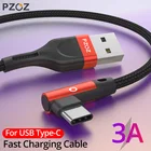 Кабель PZOZ usb-c, 90 градусов, для быстрой зарядки и передачи данных, для Samsung S10, S9, s8, xiaomi redmi note 9s, 8