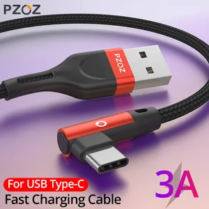 Кабель PZOZ usb-c, 90 градусов, для быстрой зарядки и передачи данных, для Samsung S10, S9, s8, xiaomi redmi note 9s, 8