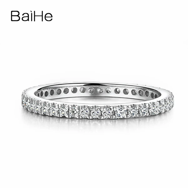 BAIHE 0.33ct SI/H Кольцо с натуральными бриллиантами, 18 к белое золото, обручальное кольцо, полное вечное ювелирное изделие, Размер США 5,5, подарочное кольцо