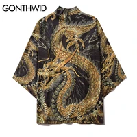 gonthwid mens kimono japanese dragon printed kimono cardigan shirts jackets streetwear hip hop casual open front coats tops