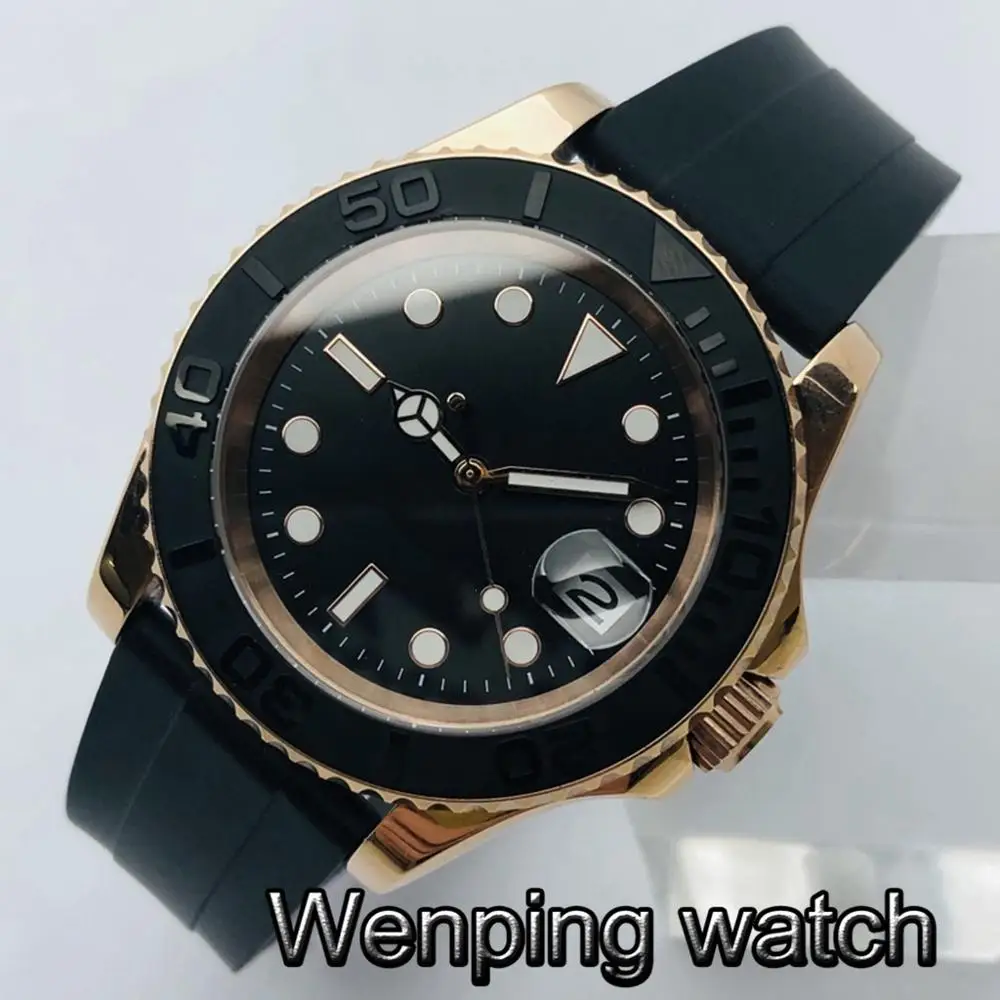 

Часы механические с сапфировым стеклом, 40 мм, розовое золото, PVD, черный стерильный циферблат, автоматический циферблат