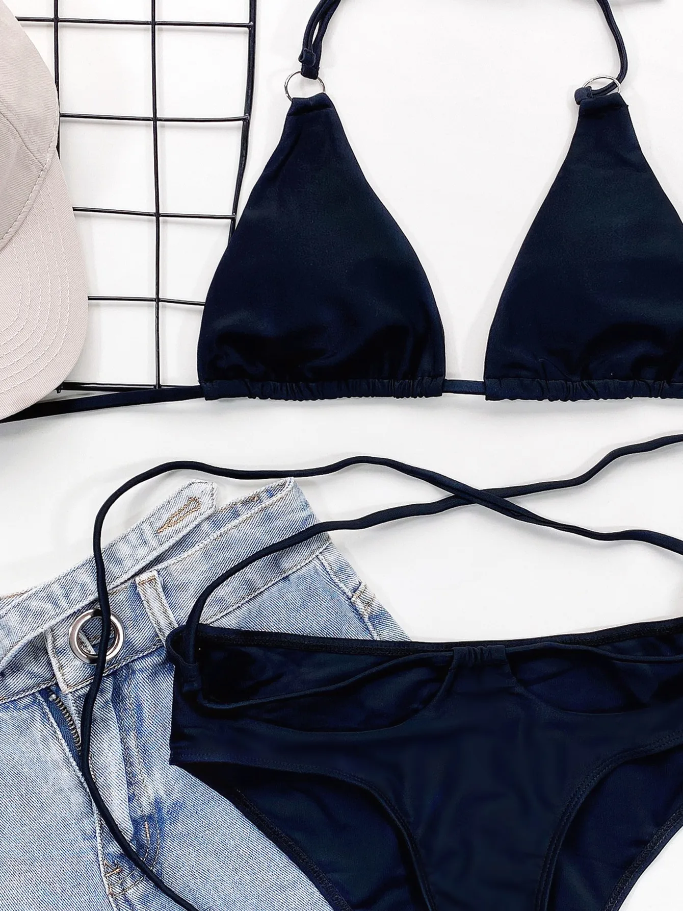 INGAGA 2021 Bikini Set High Waist Swimsuit Female Solid Ribbed Swimwear Women Biquini Bathing Suits Push Up Two-pieces Bikinis