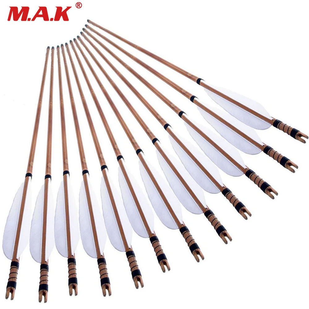 

6/12/24pcs Archery Hunting Bamboo Arrows with Iron Arrowhead White Turkey Feathers fit 20~70lbs Longbow Recurve Bow
