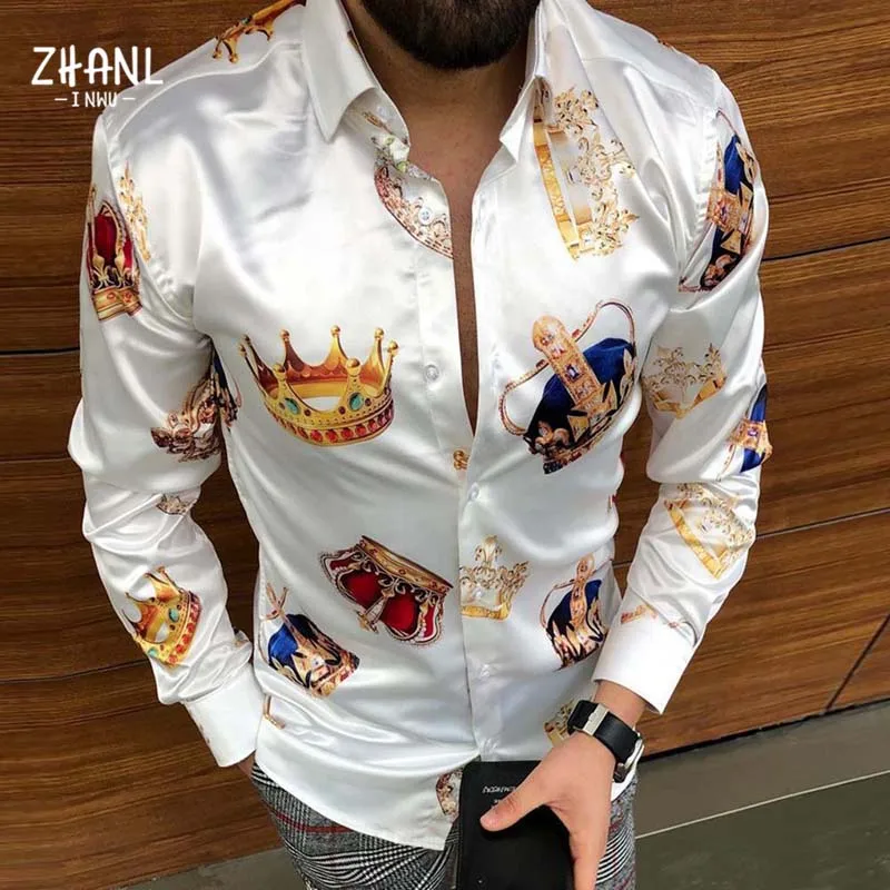 Autumn Fashion Digital Printing Blouse Mens Shirts Casual Tops Ethnic Style Lapel Long Sleeve Brand Party High Street Shirts