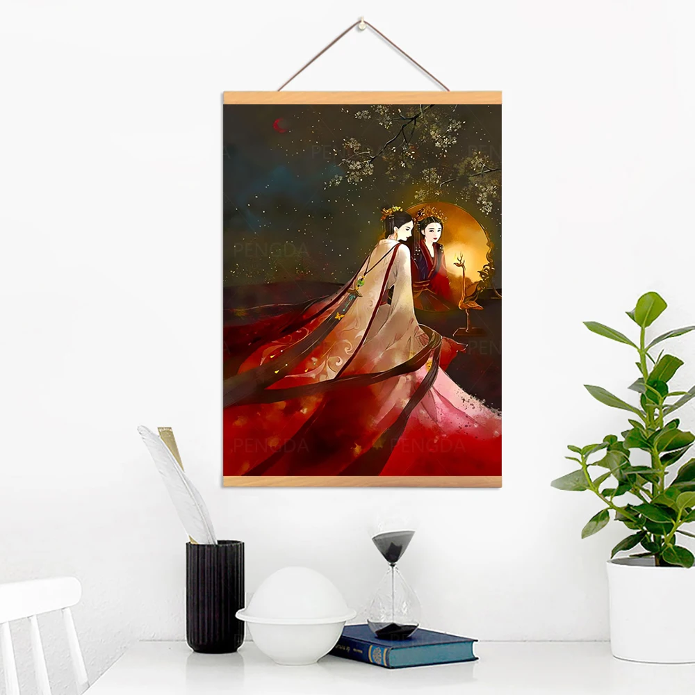 

Картина на холсте в скандинавском стиле для пар, аниме для домашнего декора, печать на дереве, деревянная подвесная живопись, настенные худо...