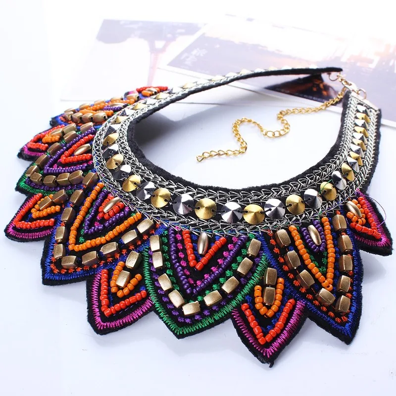 Hot European and American fashion exaggerated retro ethnic style rice beads fake collar handmade necklace | Украшения и