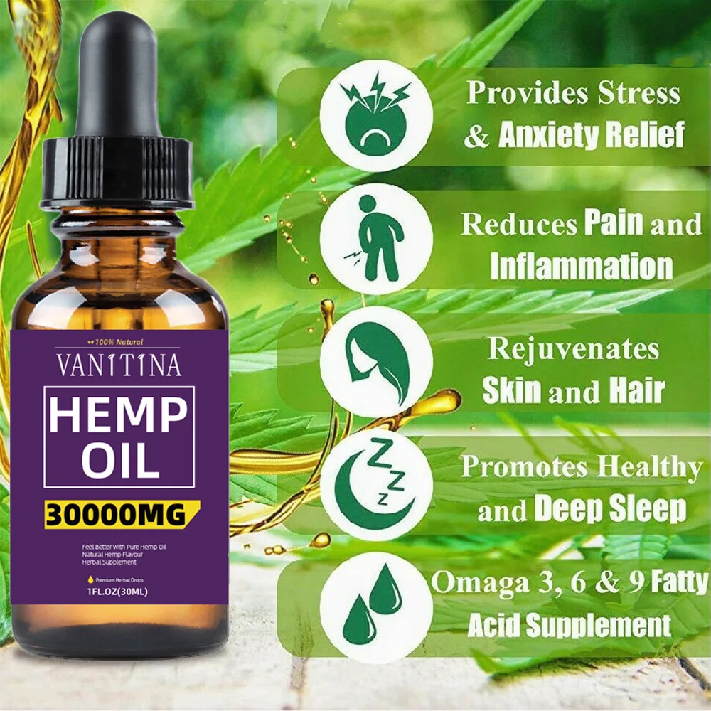 

3PCS 30000mg hemp seed oil essential oil organic herbal drops body massage stress relief oil skin care helps sleep 30ml