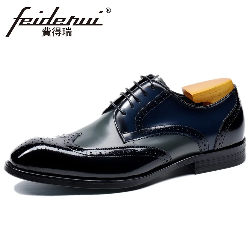 Винтажная Мужская обувь в стиле Дерби из натуральной кожи с острым носком на