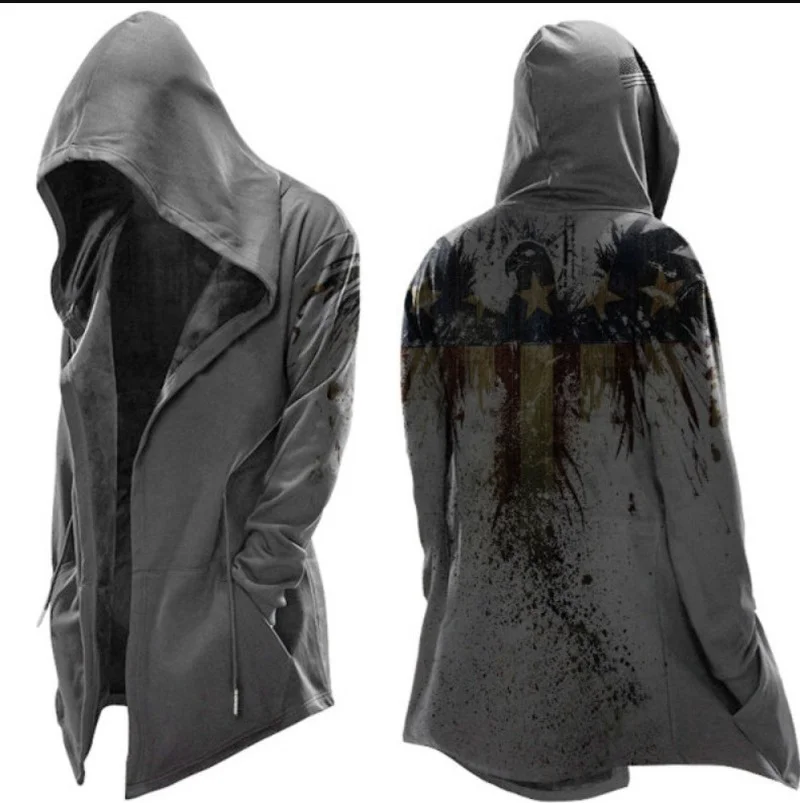

2021 European and American Men's New Cloak Simple Casual Hooded Drawstring Men's Sweater