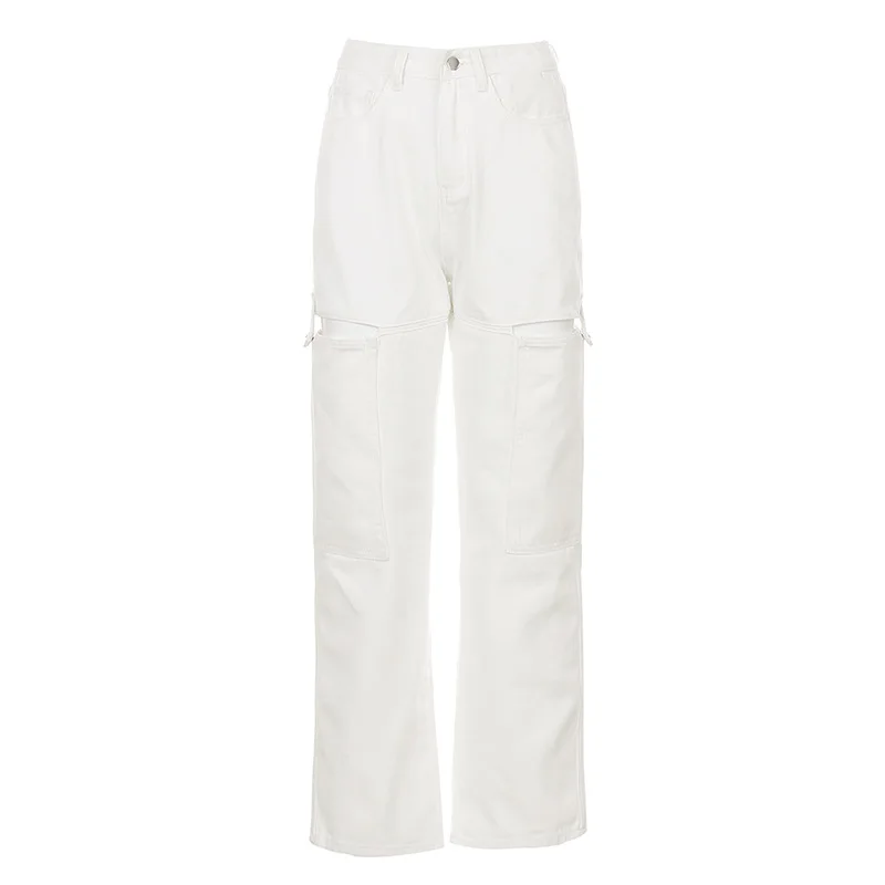 

Cargo Pants Women Summer New Hollow-out Plus Pocket Loose High Waist Pants Slim Street Casual Straight-Leg Pants