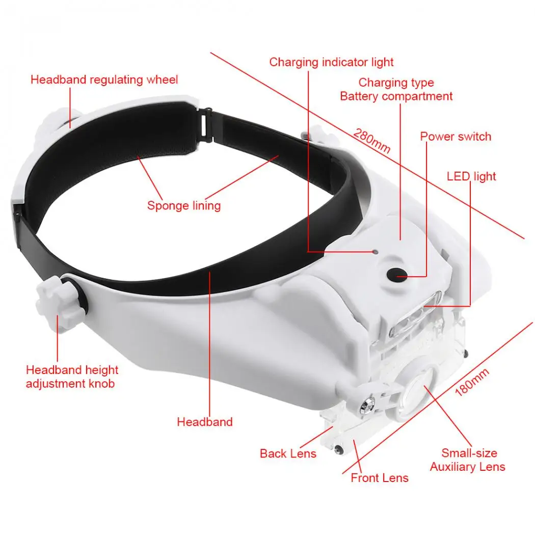 Увеличительное стекло для очков с 3 светодиодный одами и USB кабелем|Лупы| |