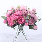 Розовые шелковые искусственные пионы, букет высотой 30 см из 5 больших цветков и 4 закрытых бутонов, недорогие искусственные цветы для украшения интерьера дома и на свадьбе