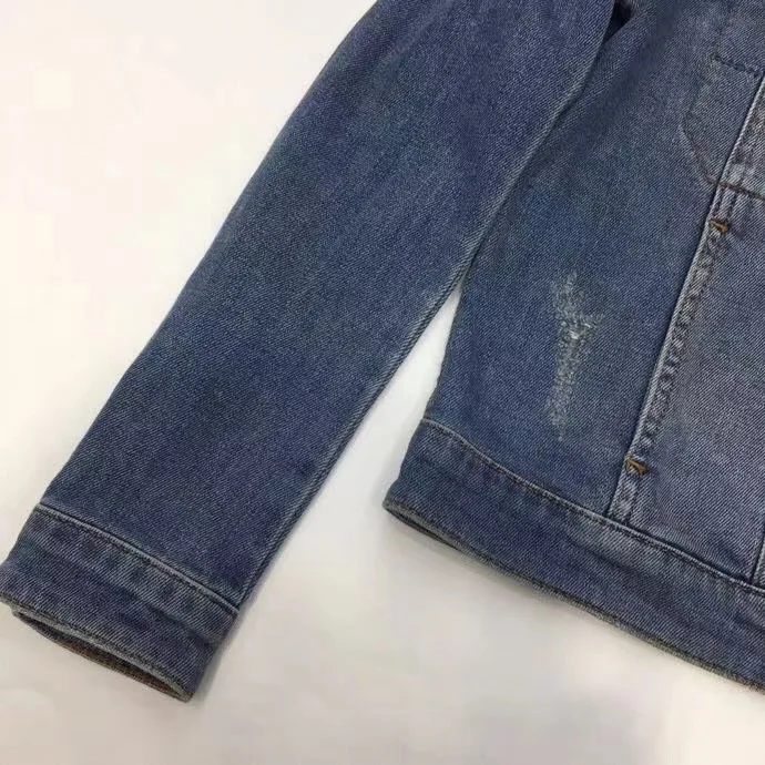 

Spring Denim Jacket for Women Back Portrait Print Long Sleeve Turn-Down Casual Spring Chest Pockets Coat