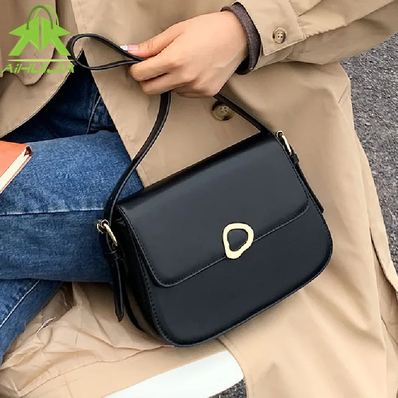 

Luxury Solid Color Messenger Bag for Women Retro Pu Leather Shoulder Bag 2021 New Women Bag Designer Simplicity Travel Handbags