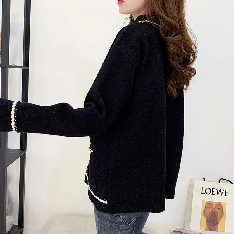 

Zoki Autumn Women Thin Coat Long Sleeve Breasted Single Korean Soft Fashion Button Wool Jacket White Black Casual Ladies Clothes