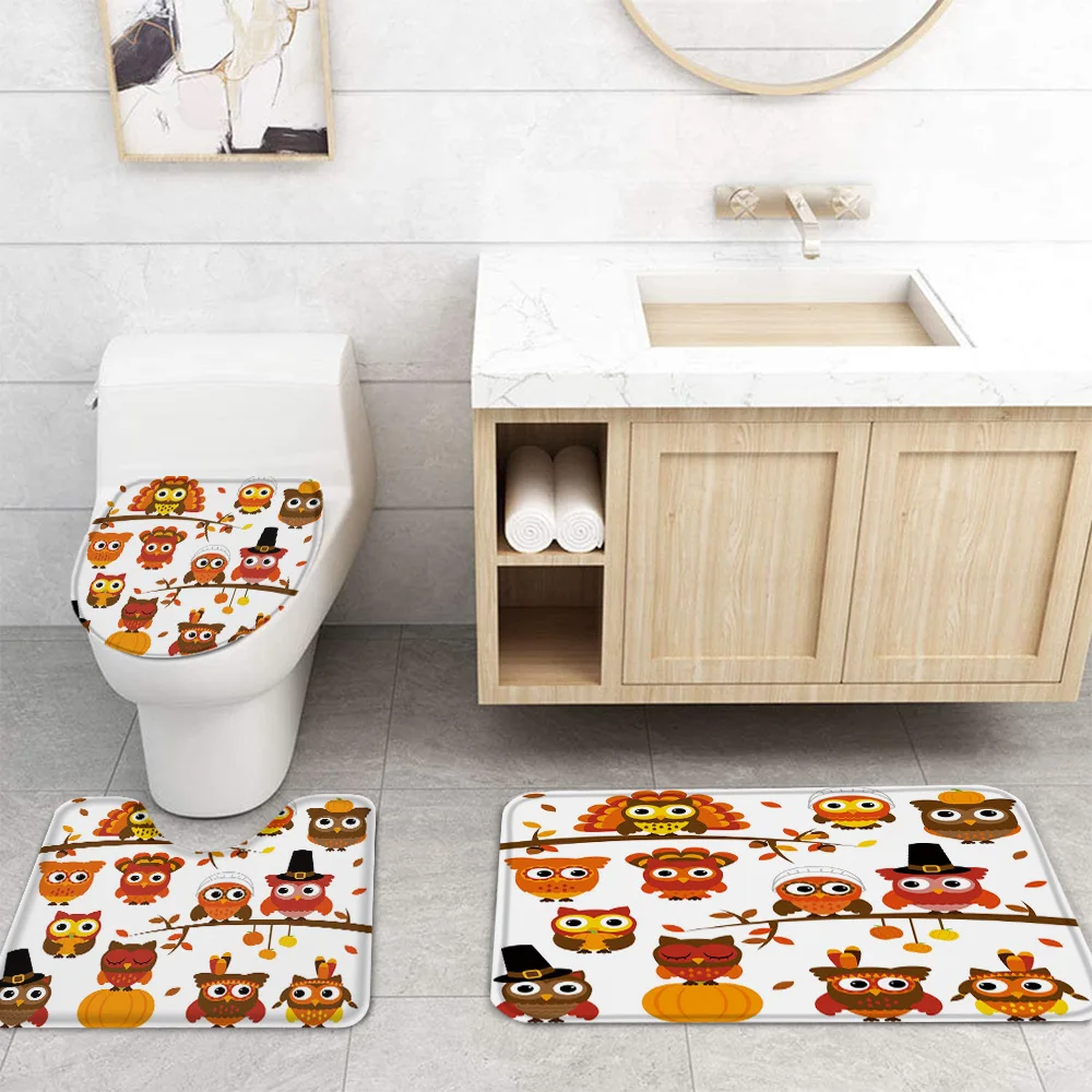 Сова День благодарения тыква мультяшная душевая занавеска чехол для унитаза