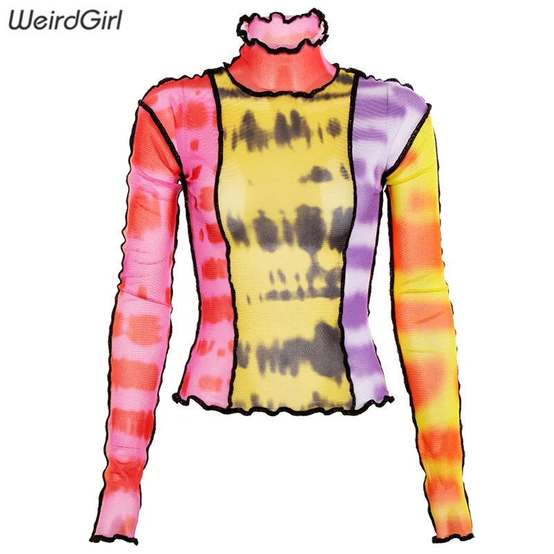 Weirdgirl женская футболка с длинным рукавом Водолазка для девочек повседневные топы эластичные базовые футболки Highstreet Lady Print пуловеры Тройник - Цвет: Цвет: желтый