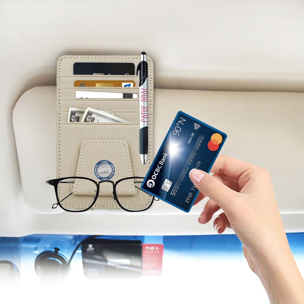 

For Mercedes Logo Car Sun Visor Card Case Pen Sunglasses Clip Holder Emblem Auto Sunshade Organizer Storage Bag Accessories New