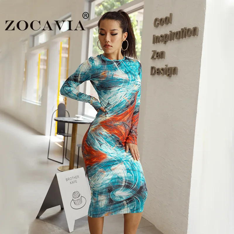

Long Sleeve Bodycon Dress Woman Fashion Tie-dye Summer Female Clothing Party Evening Club Prom Dress 2021 Sexy Long Dress Women