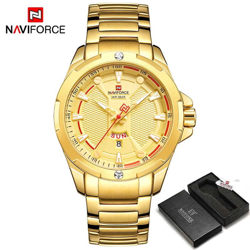 GG BOX NAVIFORCE военные модные золотые часы Мужские Роскошные Кварцевые наручные часы Спортивные Повседневные часы водонепроницаемые часы Relogio Masculino - Цвет: GG BOX