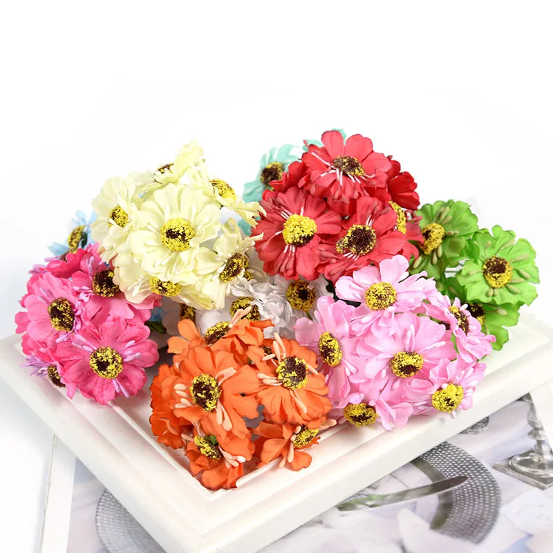 

72pcs Mini Flower Artificial Daisy Flower 4cm Head for Wedding Decoration DIY Bridal Bouquet Sunflower Gift Cake Box Accessories