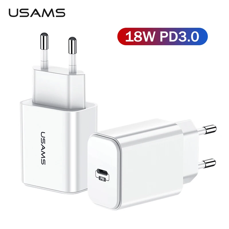 USAMS USB зарядное устройство 18 Вт PD Быстрая зарядка usb type C для iPhone X XS XR портативное