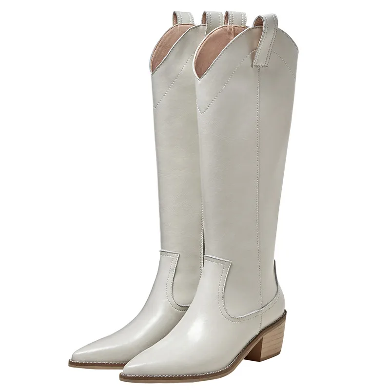 Новинка 2020 года Ковбойские женские сапоги из натуральной кожи с квадратным