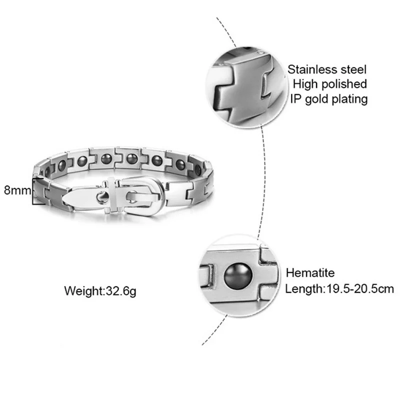 Магнитный браслет для женщин и мужчин из нержавеющей стали серебристого цвета |