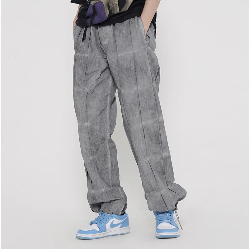 Уличные Ретро плиссированные прямые повседневные брюки на шнуровке мужские и