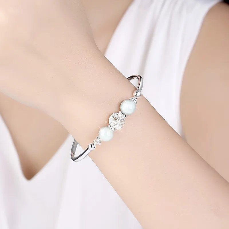 Серебряный браслет с круглыми бусинами и шармами для женщин девушек модное