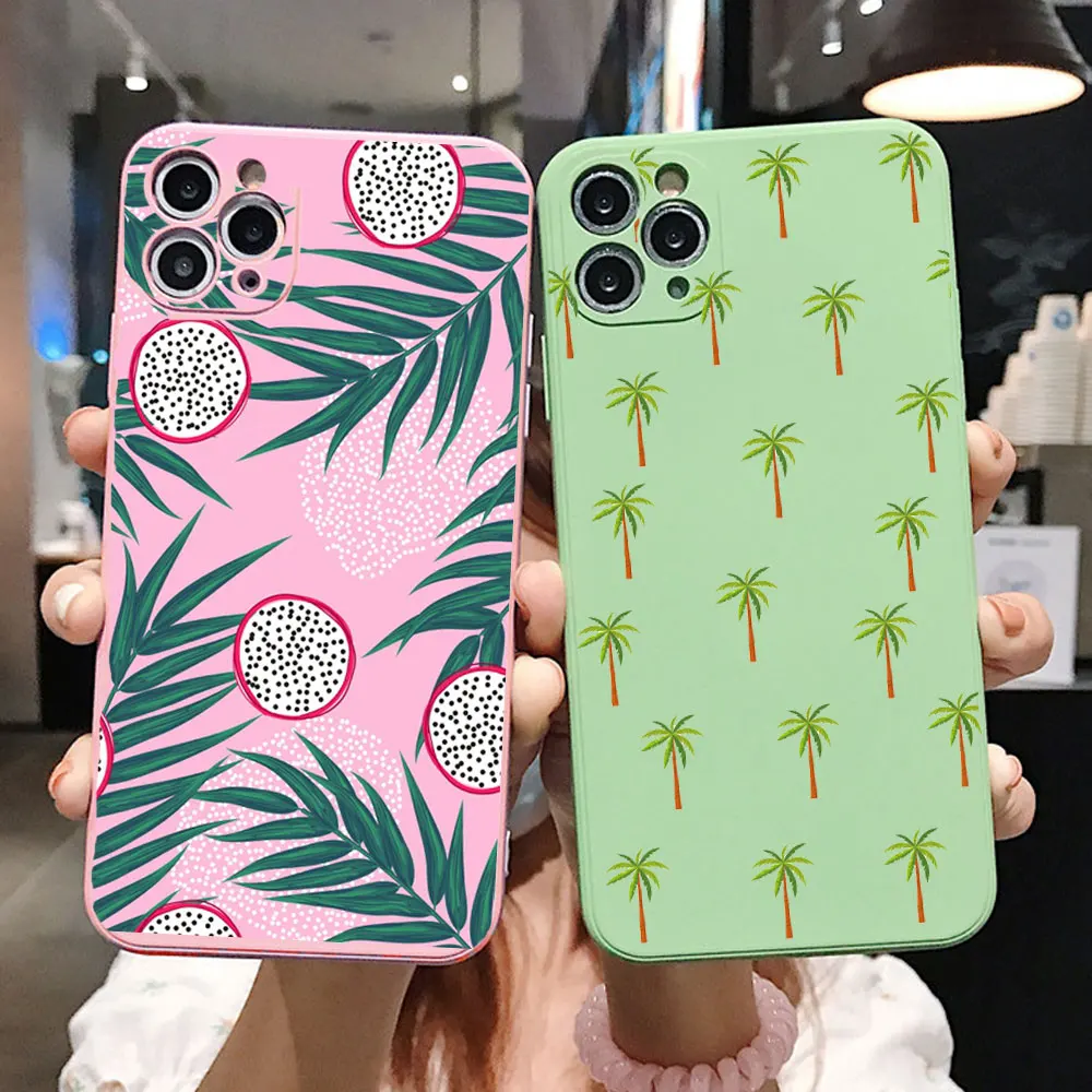 

PUNQZY Lovely Flower Animal Soft TPU Black Phone Case For iPhone 12 11 PRO MAX XR X 8 6 7 PLUS Cute Summer Day Banana Leaf Cover