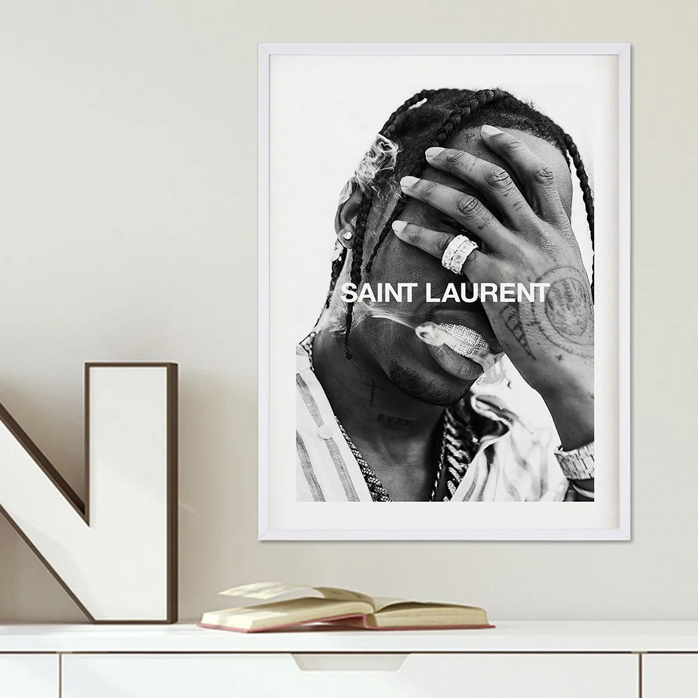 

Black White Travis Scott Music Star Rap Hip Hop Rapper Fashion Model Art Painting Canvas Poster Wall Home Decor Quadro Cuadros