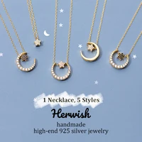 herwish 5 styles in 1 moon star pendant necklaces 925 sterling silver fashion necklaces for women collar necklace korean jewelry