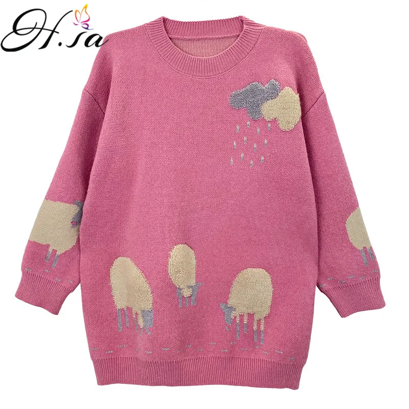 

H.SA Winter Pullover and Sweaters 2020 Knit Jumpers Pink Sheep Sweater Pull Femme Christmas Sweater Pullovers Sweet Sweater
