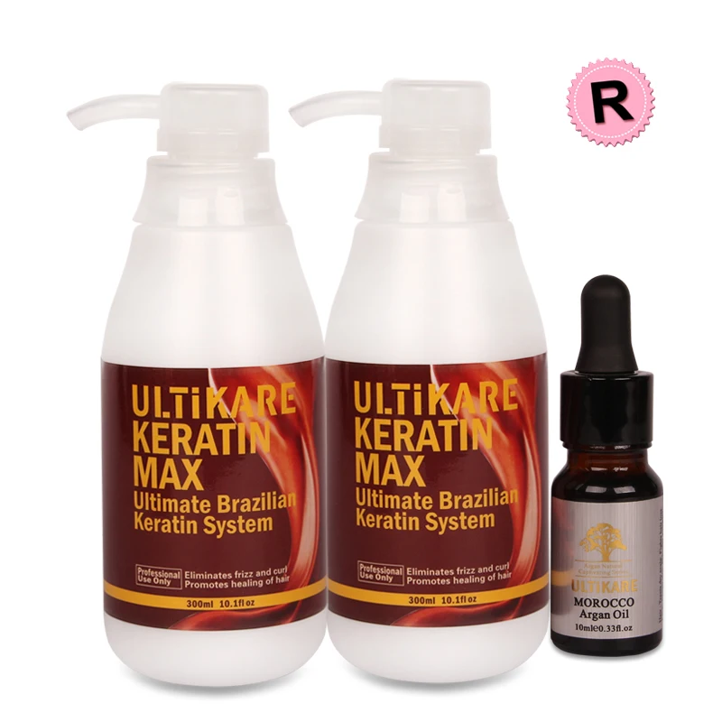 

Professional For Strong Frizzy Hair 12% Formaldehyde 300ml Brazilian Chocolate Keratin Hair Treatment+10ml Argan Oil Hair Set