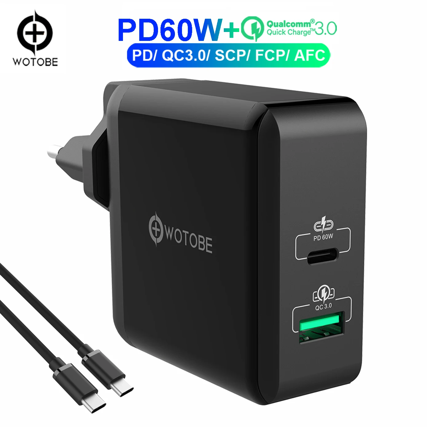 Зарядное устройство WOTOBE 78 Вт с 2 портами Тип C адаптер PD60W QC3.0 SCP/AFC 22 5 зарядное для