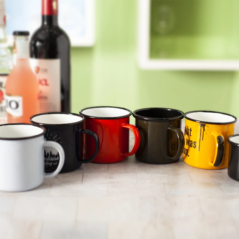 Горячая продажа 500 мл красные чашки покрытые эмалью молочной водой Коктейльные