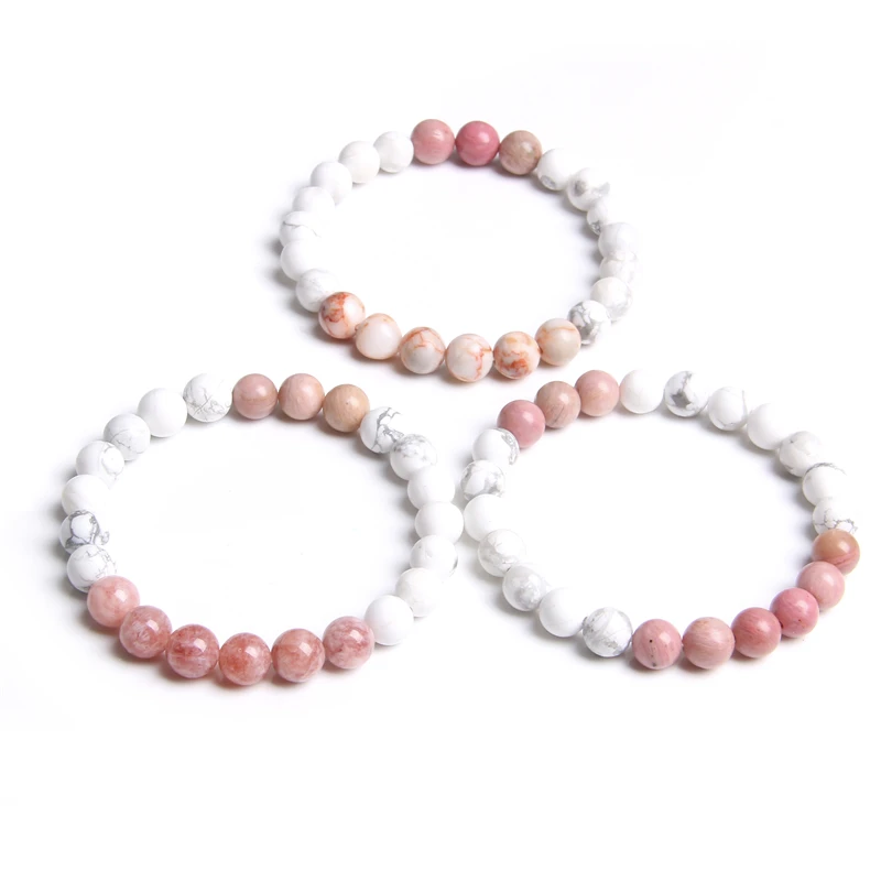 Шарм браслет из натурального камня бусины 8 мм белый мужской ISES Femme Sunstone