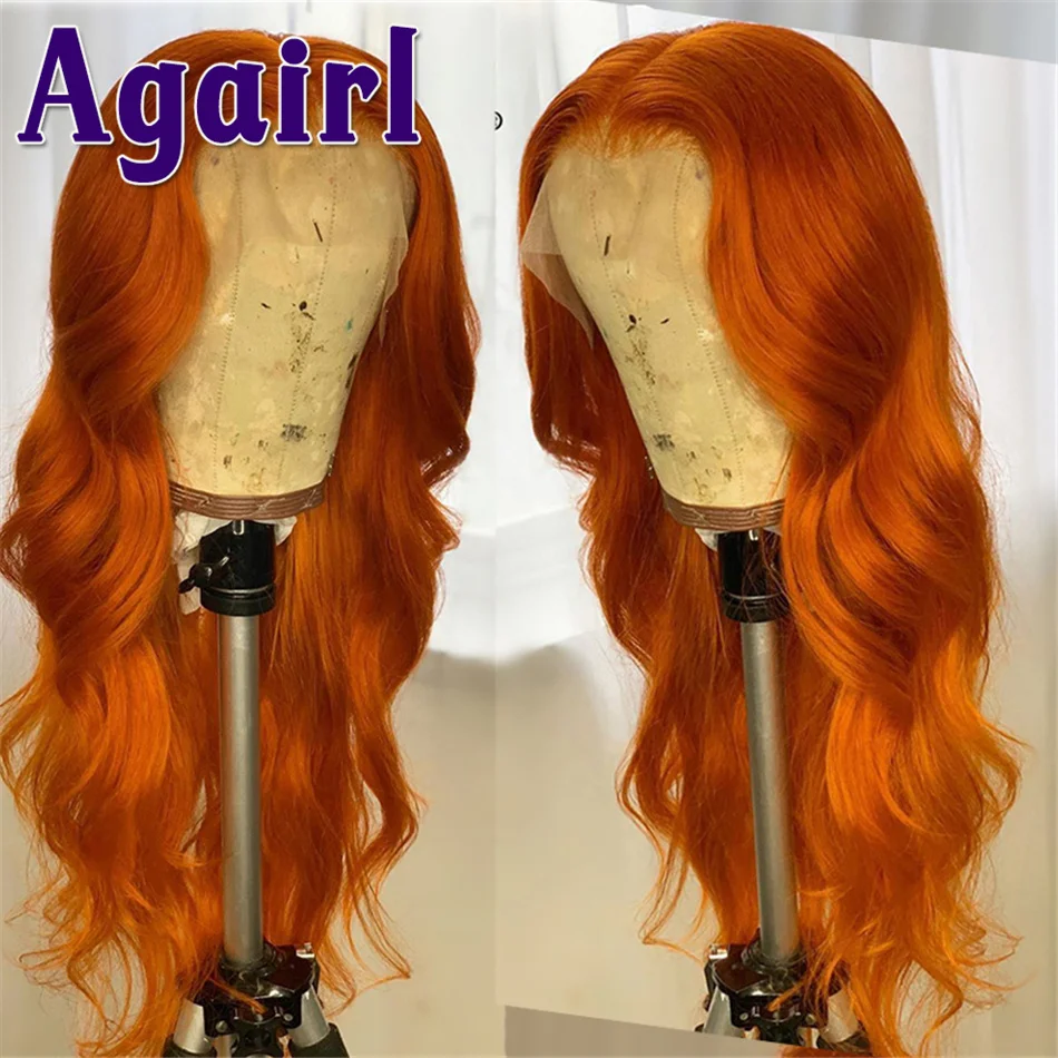 180% Ginger Orange Body Wave Lace Front Human Hair Wigs 30Inch 13x4 Lace Frontal Wig Pre pluck Transparent Brazilian Hair Wigs