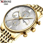 Часы наручные NIBOSI мужские с хронографом, спортивные водонепроницаемые из нержавеющей стали, золотистые, 2022