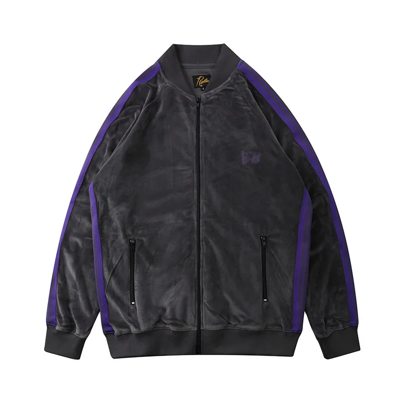 

Needles butterfly high street blue velvet sports jacket butterfly embroidery side Stripe Jacket