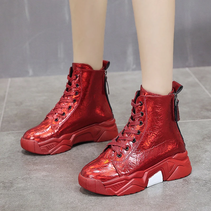 Rimocy/зима 2019 модная женская обувь ботинки на платформе Красные кроссовки женские