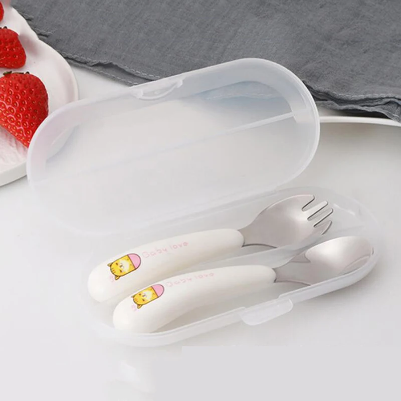 Printted Kitten Cutlery Set Stainless Steel Cartoon Fork Spoon Storage Box Children | Дом и сад