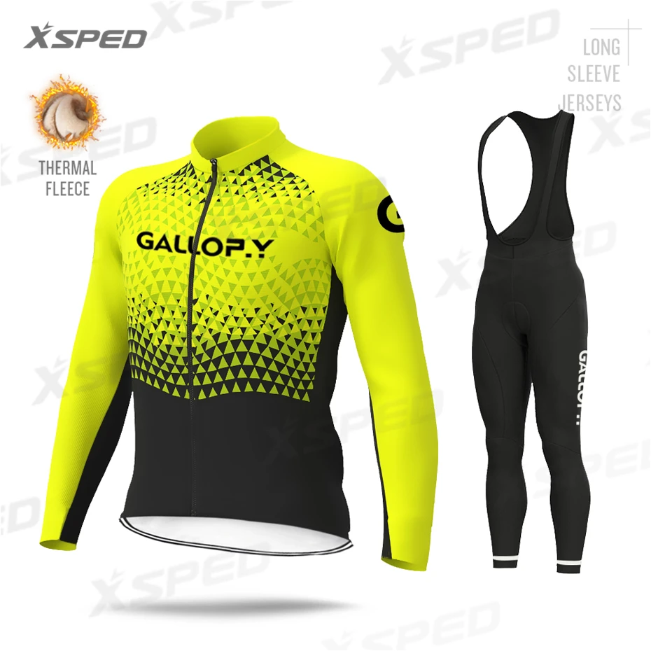 Bib Cycling Set Зимняя одежда для велоспорта Мужская Джерси с длинным рукавом Теплая Флисовая Куртка комбинезон комплект MTB Одежда для верховой езды Ropa Ciclismo - Цвет: Bib Cycling Set