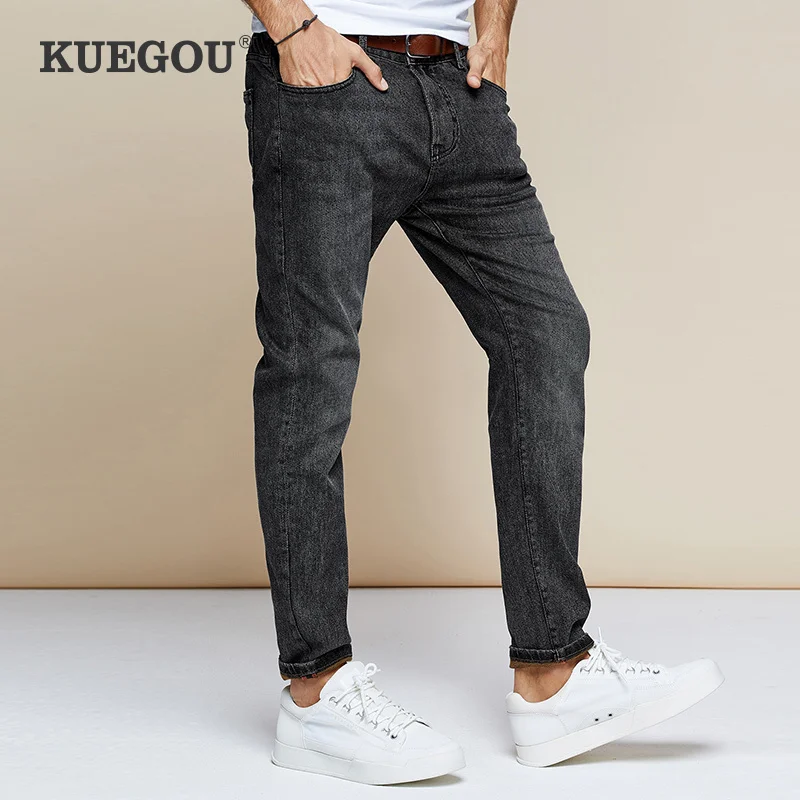 KUEGOU 2019 осенние хлопковые черные обтягивающие джинсы для мужчин уличная одежда