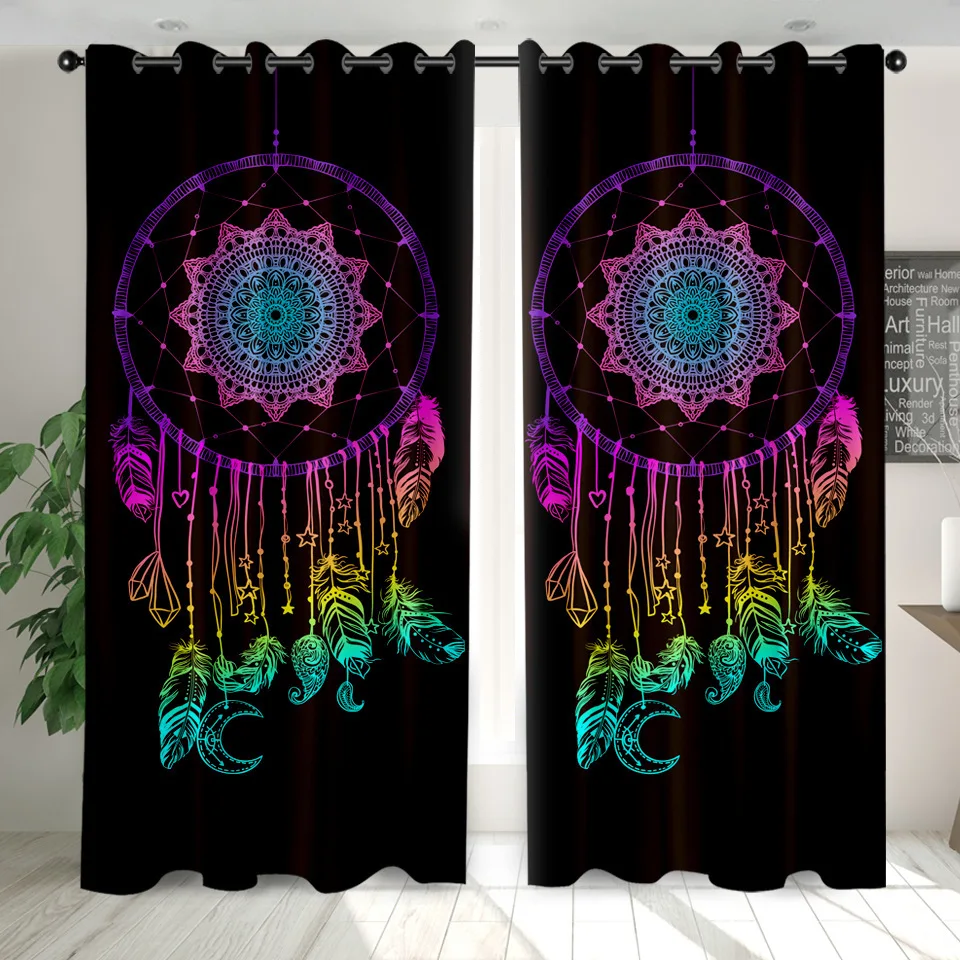 

Dream Catcher Colored Feathers Windows Curtains Darkening for Living Room Bedroom Decorative Kitchen Curtains Dropshipping