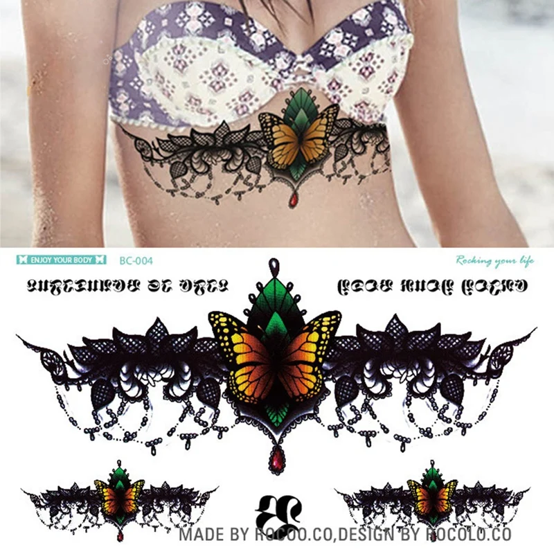 Роза ювелирные изделия Бабочка переводная Вода Татуировки наклейки для женщин