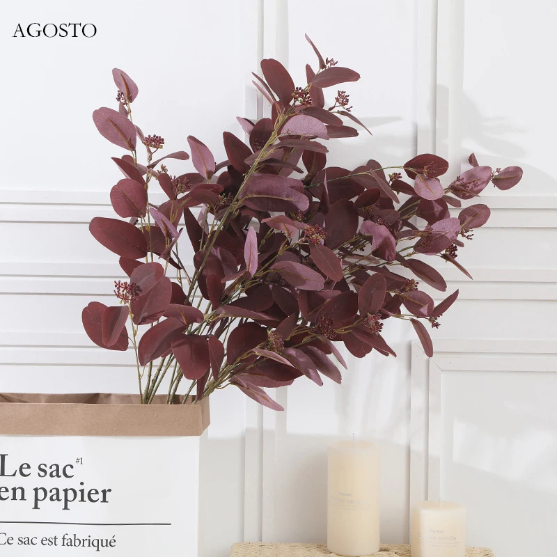 

Simulation Green Plant Big Branches with Fruit Eucalyptus Leaves Photography Props Wedding Home Decoration Plants Bonsai