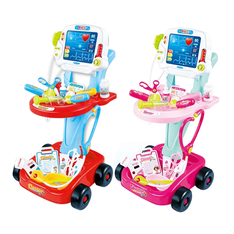 

Pretend Play Toys Set Kit with Simulated Electrocardiogram Toy Injections Home Medicine Box Set Trolley